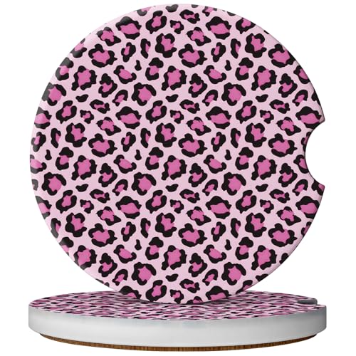 2 Pack Car Coasters for Cup Holders, Cute Car Accessories Interior (Leopard-Pink) - color: Leopard-pink