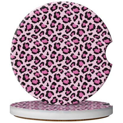 2 Pack Car Coasters for Cup Holders, Cute Car Accessories Interior (Leopard-Pink) - color: Leopard-pink