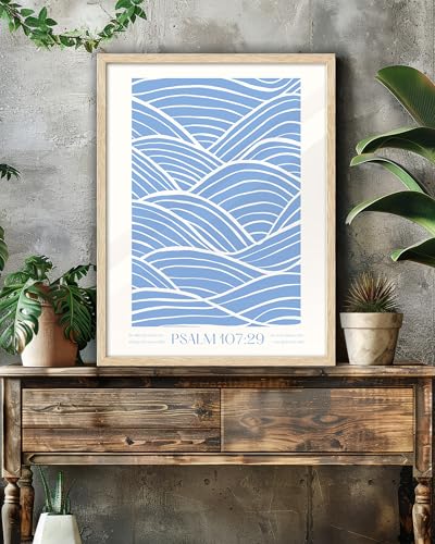 EcoHest 12x16 in Psalm 107:29 Ocean Waves Christian Framed Wall Art - color: Framed Christian, size: 16"L x 12"W