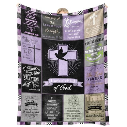 Child of God Christian Throw Blanket 50 x 60, Bible Verse Scripture Patchwork Inspirational Religious Gift for Women Men Teens, Baptism Confirmation Birthday Christmas, Prayer Room Decor (Christian)