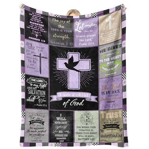 Child of God Christian Throw Blanket 50 x 60, Bible Verse Scripture Patchwork Inspirational Religious Gift for Women Men Teens, Baptism Confirmation Birthday Christmas, Prayer Room Decor (Christian)