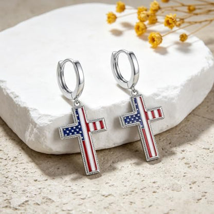 Cross Earrings for Women Men 925 Sterling Silver, Cross Hoop Drop Earrings, Christian Jewelry Gift for Women Men - style: Independent Cross Earrings #2