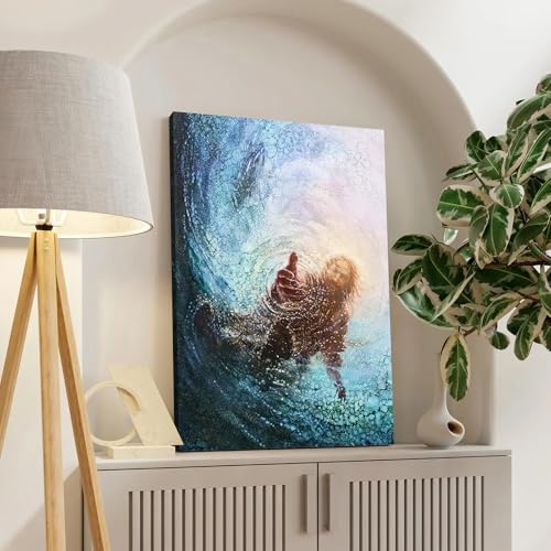 Framed Jesus Reaching Hand Wall Art Christian Canvas Painting of Faith and Rescue Religious Picture Print for Living Room Church Prayer Room Spiritual Poster on Ready to Hang12x16In - color: Jesus1, size: 12x16 Inches