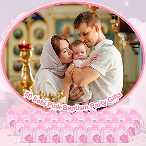 Roowest 50 Sets Baby Shower Tea Light Candles with Cards Bags Pink