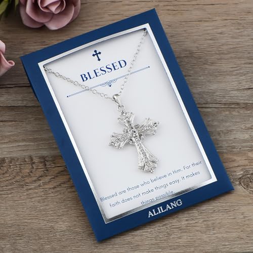 Alilang Silvery Tone Celtic Cross Pendant Necklace with Religious Message Card & Envelope Christian Jewelry - style: Blessed