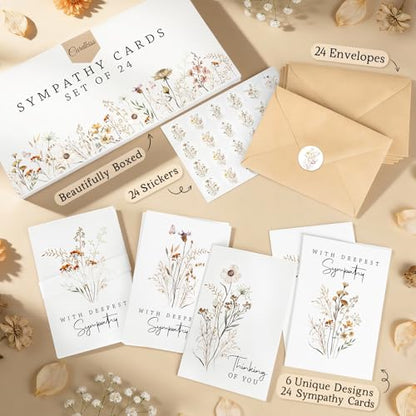 24 Pcs Bulk Sympathy Cards with Envelopes, Condolence Cards with 6 Designs