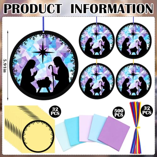 Motipuns 32 Pcs Nativity Suncatcher Craft Kit, Sunday School Christmas - style: Nativity