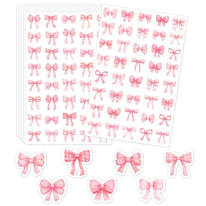 LINAYE 24 Sheets Pink Bow Stickers, 960 PCS Coquette Bow Decorative Stickers Bulk Cute Small for Crafts Envelops Scrapbooking Party Favors Supplies for Women Adults Girls - style: Pink Bow 24 Sheets