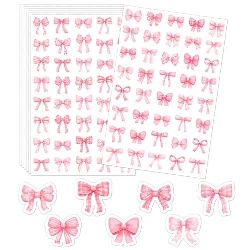 LINAYE 24 Sheets Pink Bow Stickers, 960 PCS Coquette Bow Decorative Stickers Bulk Cute Small for Crafts Envelops Scrapbooking Party Favors Supplies for Women Adults Girls - style: Pink Bow 24 Sheets