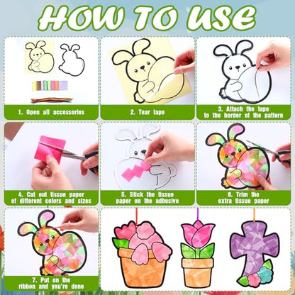 Eersida 32 Sets Easter Suncatcher Craft Kit, Easter Window Art Crafts DIY - style: Easter C