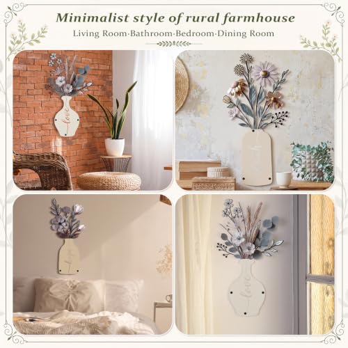 ElaraBerry 3 Pcs Christian Metal Flower Wall Sign Minimalist Rustic Decor