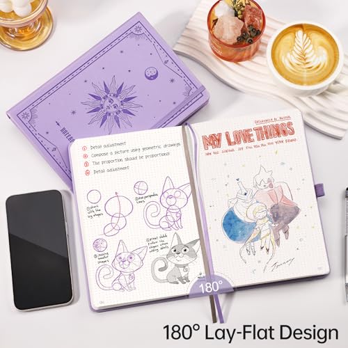 EMSHOI Dotted Journal Notebook, 192 Pages, A5 Size (5.7'' x 8.3'') - color: Light Purple, style: Dotted