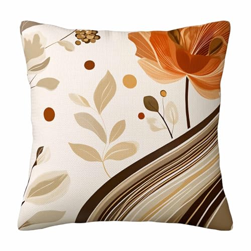 Modern Geometric Line Art Throw Pillow Cover,Orange and Beige Abstract Floral and Bohemian Plant Decorative Pillow Case,Neutral Botanical Cotton Linen Cushion Case for Home Decor 18 * 18 Inch - color: Settype03