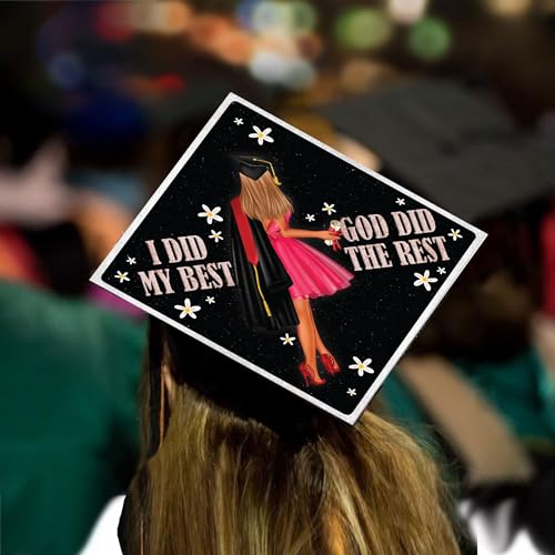 Tassel Toppers Woman Custom Graduation Cap, Graduation Cap Topper & Design - color: Black - God Did the Rest