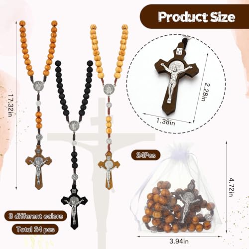 Equsion 24 Set Wooden Rosary Necklace Catholic Jesus Cross - color: Multicolor