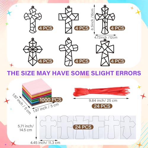 Sinload 24 Sets Religious Cross Crafts Sunday School Suncatcher Ornaments - style: Cross