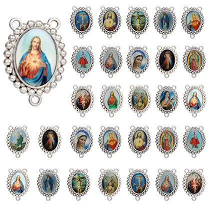 COTTVOTT St Benedict,Our Lady of Guadalupe Medal for DIY Jewelry Making,Virgin Mary Christ Jesus Rosary Center Connection Part - color: 30pcs-Enamel Medal E