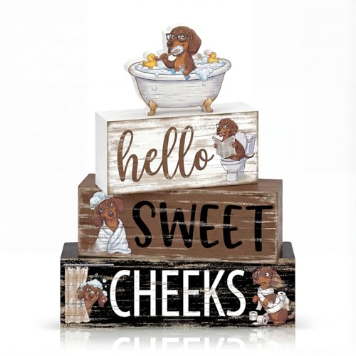 Britimes Tiered Tray Decor Set, 4 Pack, Wooden Table Sign, Dachshund Wiener - style: Dachshund