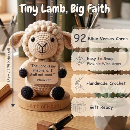 Christian Gifts for Women - Lamb of Hope Crochet with 92 Bible Verse Signs - Religious Faith Based Emotional Support Desk Decor, Positive Affirmation Cards for Women Men Teens Baptism Church Catholic