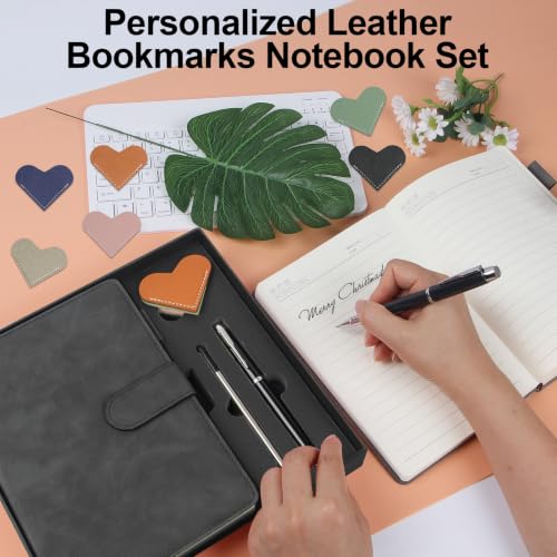 A5 Leather Journal for Women Men, Hardcover Notebook Set with Pen, Black - color: Black
