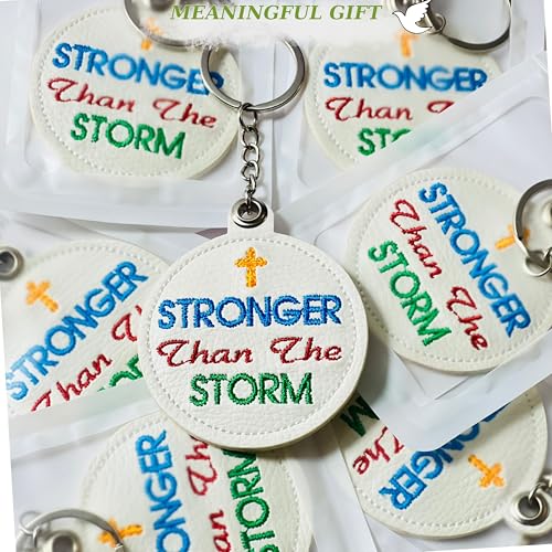 Handmade Jesus Keychain Pink PU Leather Embroidered Inspirational Quote Bag Charm, Christian Faith Keychain - color: Stronger