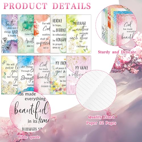 Jetec 150 Bible Verses Gift Set for 30 Christian Bookmarks 30 Scripture Ballpoint Pens 30 Christian Notebooks 30 Bible Verse Keychain 30 White Organza Bags for Women Men Office Church(Fresh) - style: Fresh