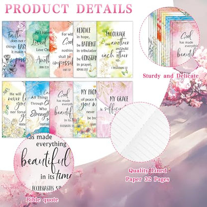 Jetec 150 Bible Verses Gift Set for 30 Christian Bookmarks 30 Scripture Ballpoint Pens 30 Christian Notebooks 30 Bible Verse Keychain 30 White Organza Bags for Women Men Office Church(Fresh) - style: Fresh