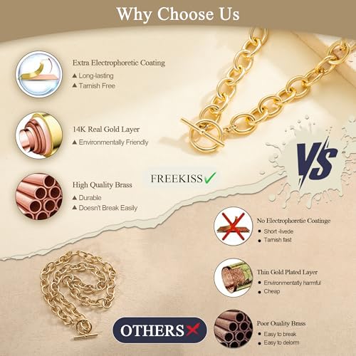Freekiss 3-Piece Layered Toggle Necklace for Women - color: Toggle Style1 Gold