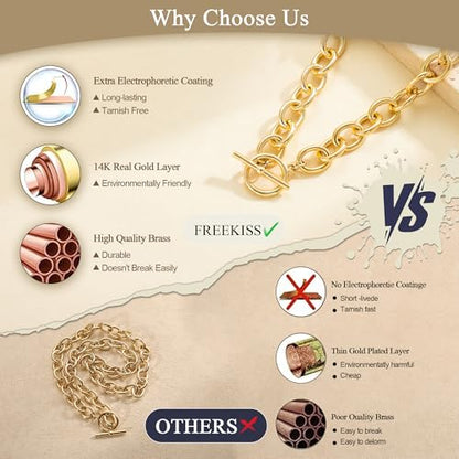 Freekiss 3-Piece Layered Toggle Necklace for Women - color: Toggle Style1 Gold