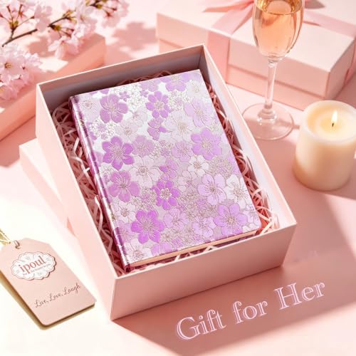 Purple Notebook, Floral Journal, A5, Ruled, Journal for Teen Girls, Writing Notebook, Hardcover, Lay-flat, Pretty Girls Diary, School Supplies, Cherry Blossom Flowers - color: Cherry Blossom Purple