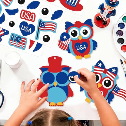 PAIVSUN 24Pcs 4th of July Crafts for Kids, DIY Owl Stickers Crafts Kit - style: Patriotic Owl