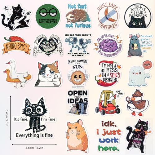 ELZO 300 Pcs Holographic Funny Stickers for Adults Pack - Sarcastic, Waterproof Vinyl Stickers for Water Bottle, Laptop, Phone, Journal, No Repeats - color: Sarcastic & Funny