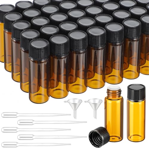 150 Pcs Mini Oil Bottles 5ml Essential Oil Bottles Amber Glass Small Sample Bottle with Orifice Reducers Funnels Droppers for Travel Sample Storage