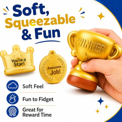 12 Pack Squishy Toys Bulk, Slow Rising Trophy Medal Crown Ribbon Squeeze Toys,Prize Box Toys, Classroom Prizes, Teacher Rewards, Party Favors, Goodie Bag Stuffers