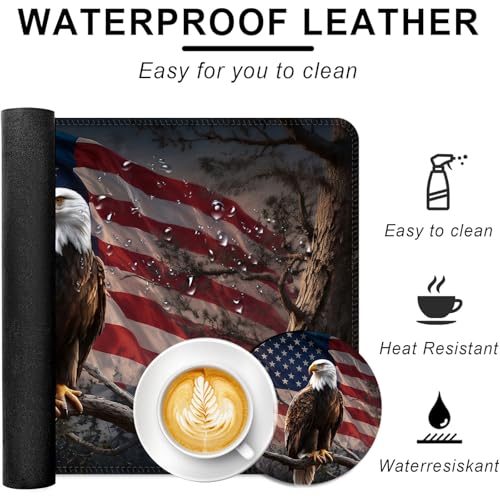 Large Keyboard Mouse Pad Set, Extended Mouse Pad+Keyboard Wrist Rest Support, Memory Foam Ergonomic Easy Typing, 4Pcs (31.5×11.8 in) Desk Pad Set for Office Home,Bald Eagle with American Flag - color: Bald Eagle with American Flag-2-1