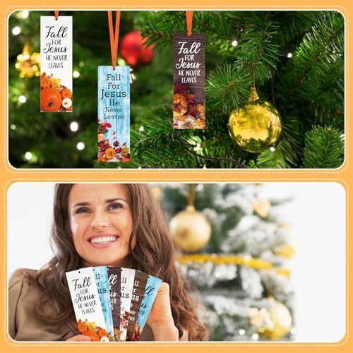 Dispowreath 60 Pcs Fall for Jesus He Never Leaves Religious Christian Bookmarks Church Bookmarks Gift for Teens Men Women Church Home Party Favors - style: Fall for Jesus