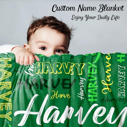 Custom Name Blanket for Baby Boys Girls, Personalized Baby Name Throws Blankets, Customize Blanket Gifts for Kids Newborn Men Women - color: Design 02-green