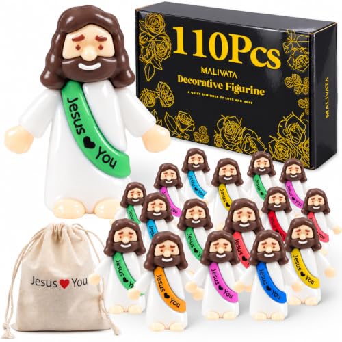 Little Jesus Figures 110 Pack with Bag, Mini Jesus Loves You Figures Bulk