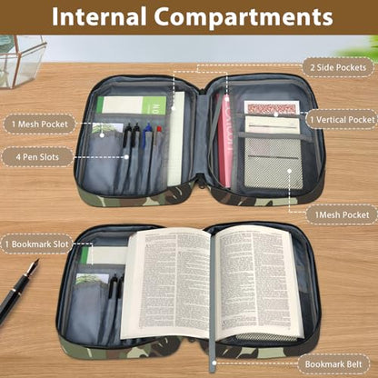 Bible Cover with Durable Handle, Carrying Book Case Church Bag Bible, Protective with Zippered Pocket, Bible Study Accessories Supplies, Book Protector for Book Lovers, Camouflage - color: Camouflage
