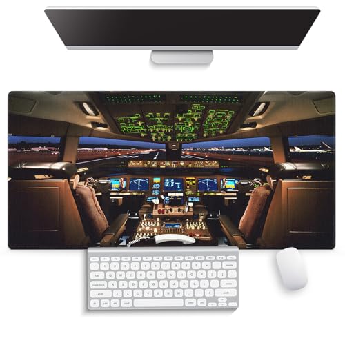 Airplane Cockpit View Large Mouse Pad, Pilot Cabin Jet Dashboard Desk Mat - color: Modern Aviation