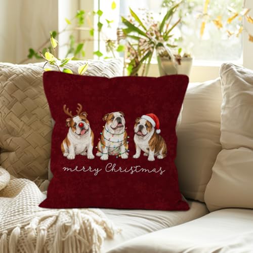 Christmas English Bulldog Throw Pillow Covers 18x18 Home Decor - color: English Bulldog
