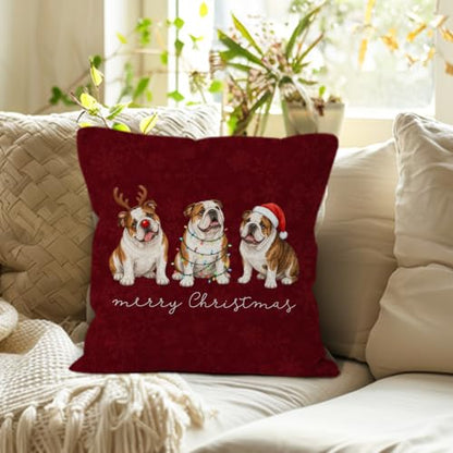 Christmas English Bulldog Throw Pillow Covers 18x18 Home Decor - color: English Bulldog
