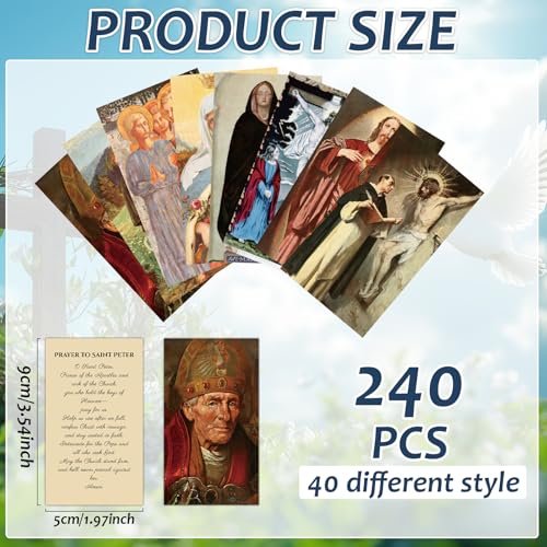 chiazllta 240 PCS Catholic Saint Prayer Cards Bulk Holy Prayer Cards for Peace Mass Devotional Bible Bookmarks 9×5 cm Assorted 40 Styles Inspirational Christian Religious Gifts for Women Men Kids