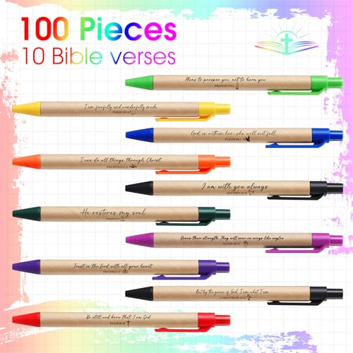 Marspark 100 Pcs Christian Pens Gift Bulk Bible Verse Retractable, Colorful - color: Colorful