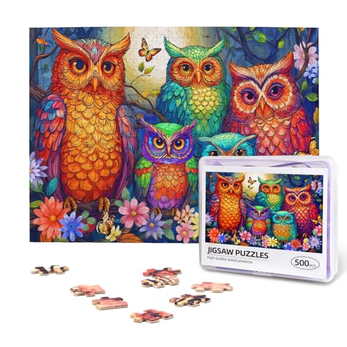 Owl Jigsaw Puzzles for Adults 500 Pieces Flower Owl Painting Wooden Jigsaw Puzzle Colorful Animal Owls Puzzle for Family Friends Challenging Game Home Decor - color: Owl, size: 500PCS