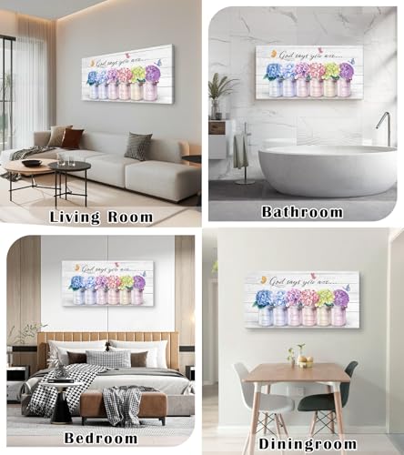 Cao Gen Decor ArtH43062 Inspirational Bible Verse Wall Art: God Says You Are Wall Sayings Flowers in Mason Jar Picture Print Christian Gift Quotes Poster for Women Girl Bedroom Home Decor Artwork - color: Colorful, size: 48"L x 24"W