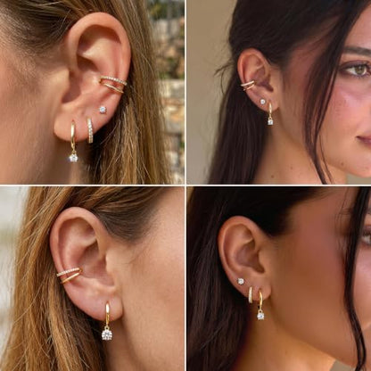 Small 4Pcs 14K Gold Huggie Hoop Earrings Sets for Women Non Tarnish - style: Gold&Style4