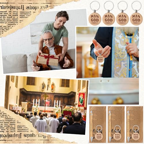Christian Gift for Father's Day Bulk Man of God Keychain Scripture Bamboo Pen Card Religious Gift for Men Church Appreciation - style: Circular