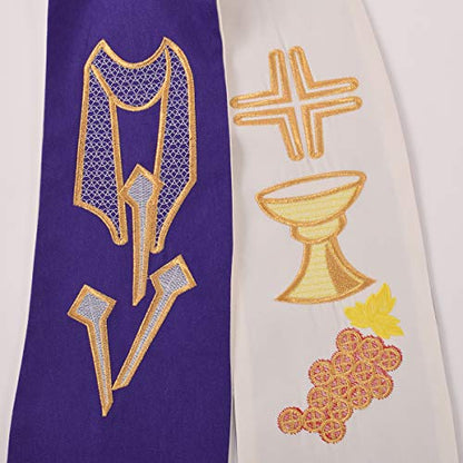 BLESSUME Cross Deacon Reversible Stole Church Cleric Stole - color: White/Purple