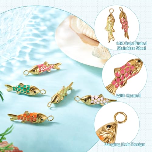Craftdady Enamel Koi Fish Charms Long-Lasting Plated CZ Sea Ocean Life Animals Pendants 18K Gold Plated Goldfish Charms for Jewelry Making Bracelets Earrings - color: 5 Color